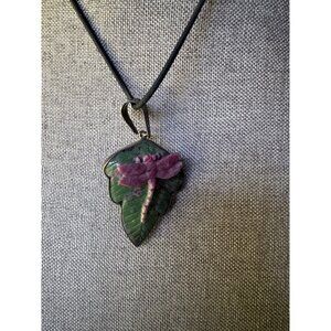 Handcrafted Dragonfly Leaf Pendant Necklace 925 Sterling Silver & Leather Cord